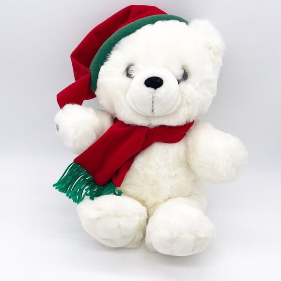 Kids Of America Other - Kids of America White Christmas Holiday Bear Polar Bear Red Green Hat Scarf 15"